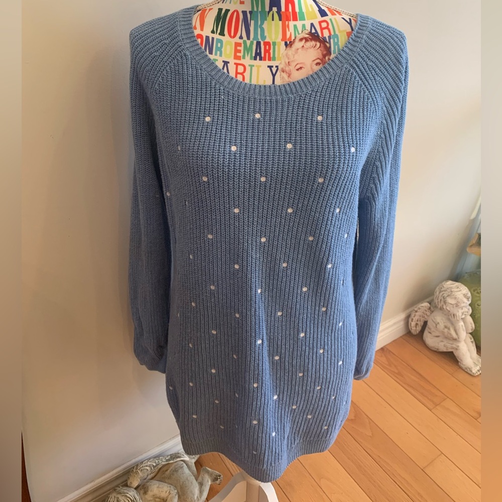 Elle 100% Cotton Blue Sweater with White Dots